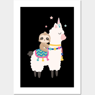 Cute Sloth Riding Llama funny t shirt - Sloth T-Shirt - Funny Llama Shirt - Sloth And Llama Shirt - Sloth Llama Shirts - Llama and animal lover Posters and Art